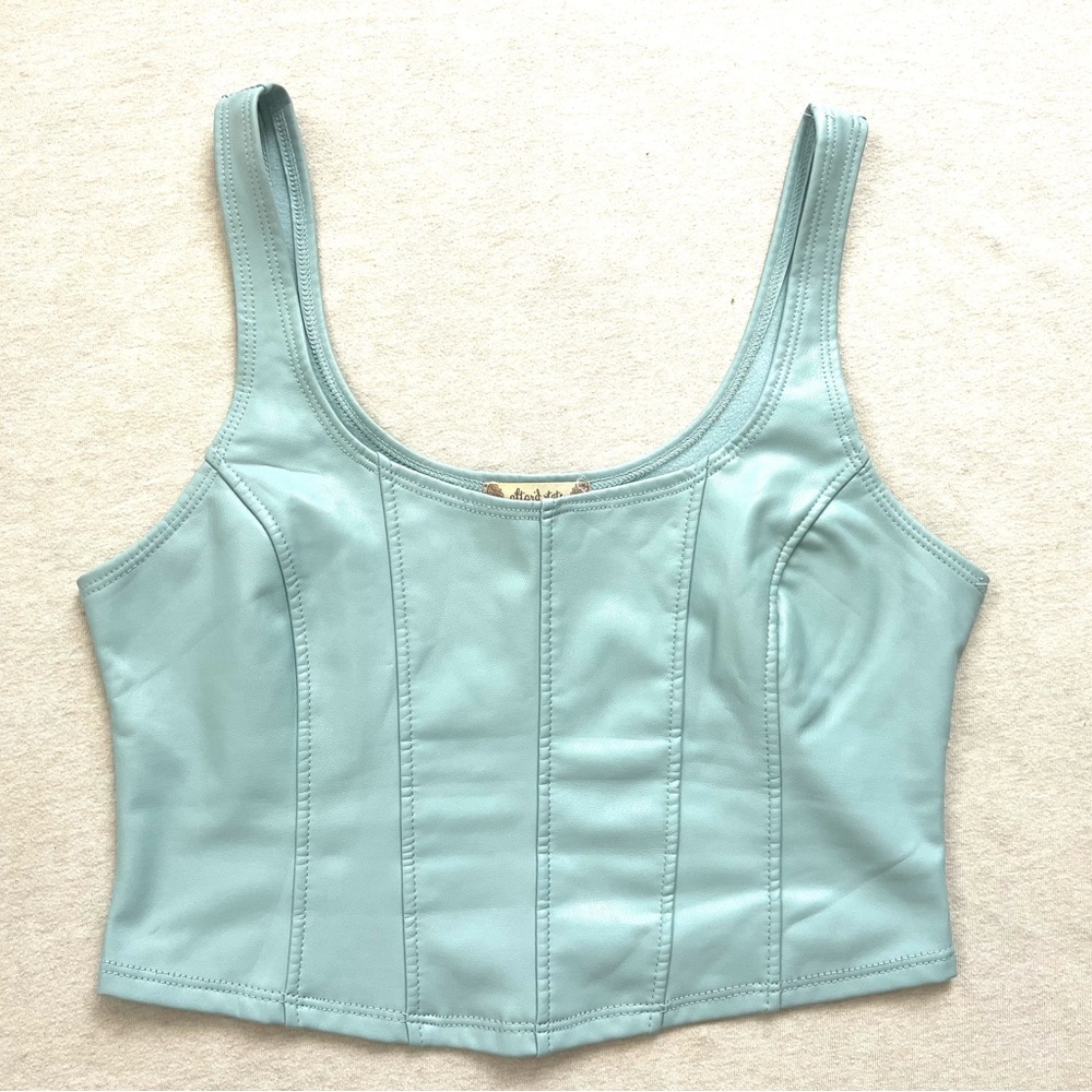 Altar'd State Light Blue Faux Leather Bandage Supported Crop Top
